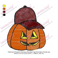 Halloween Pumpkin Wearing a Baseball Cap Embroidery Design